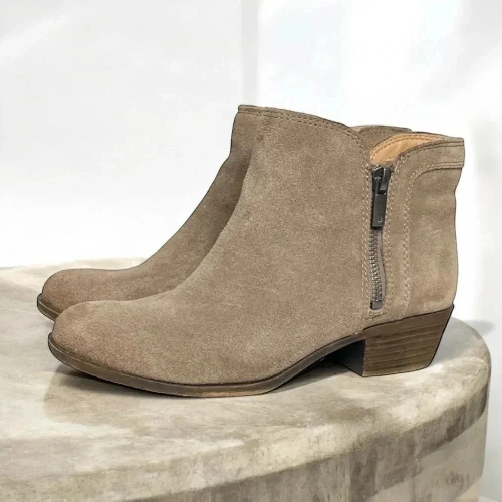 Lucky Brand | Breach Ankle Booties Suede Working Side Zippers Taupe